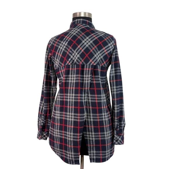 Maison Coupe L Red Navy Blue Flannel Shirt Gorpcore Split Back Grunge Pockets - Picture 2 of 7